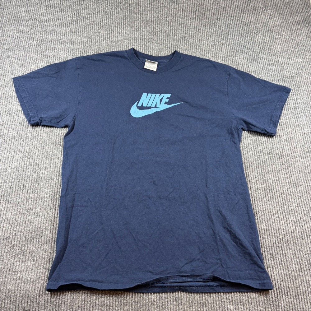 Vintage Nike Shirt Men's XL Navy Blue Graphic Swoosh Logo Short Sleeve